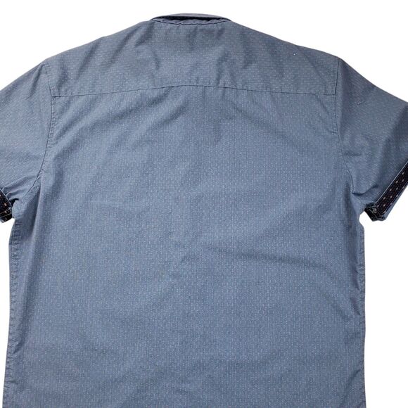 Craft Flow Shirt Mens Medium Blue Geometric Short Sleeve Button Up Contrast Trim - Picture 9 of 9